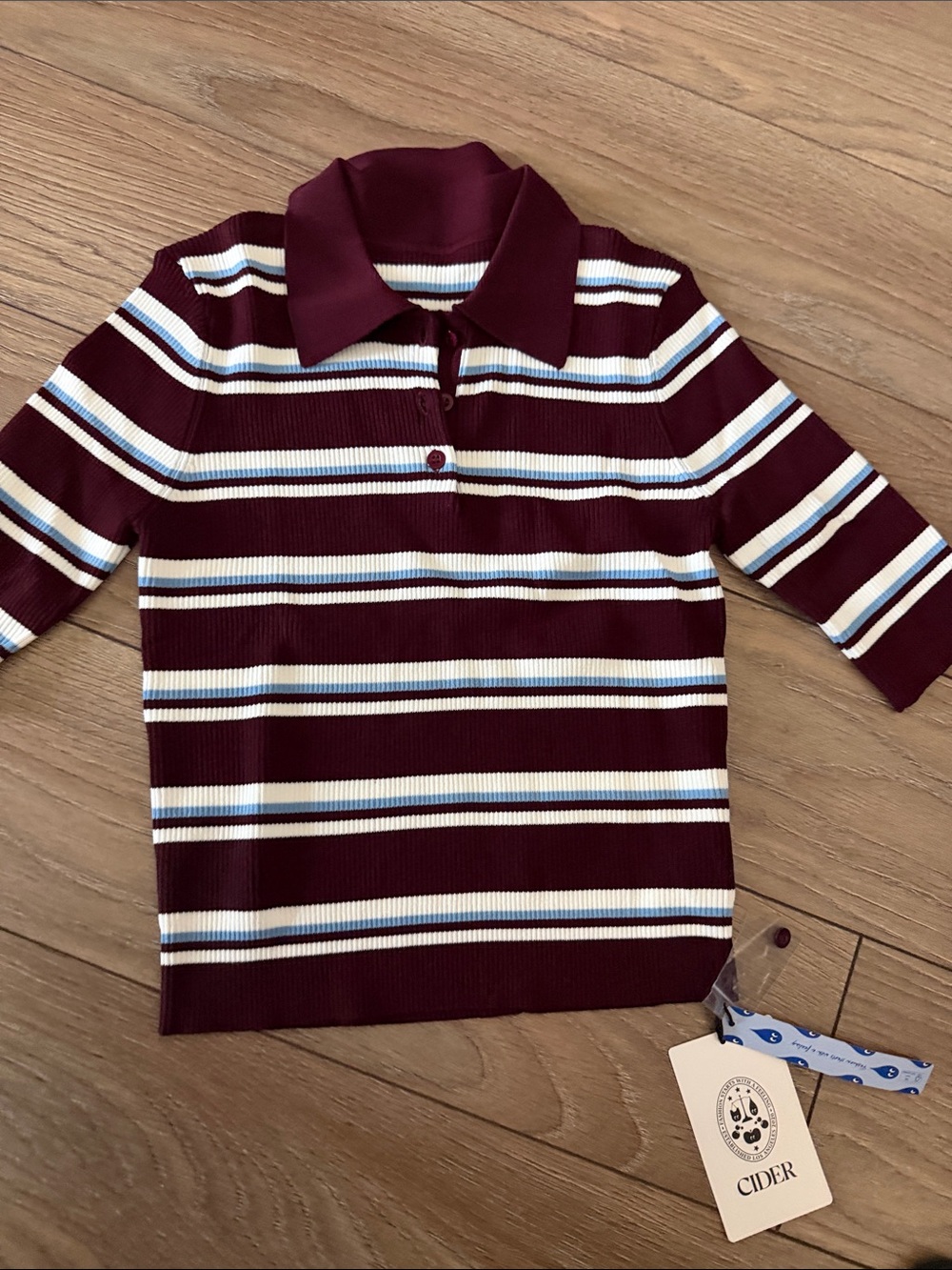 Cider Kids' Burgundy, White & Light Blue Striped Polo